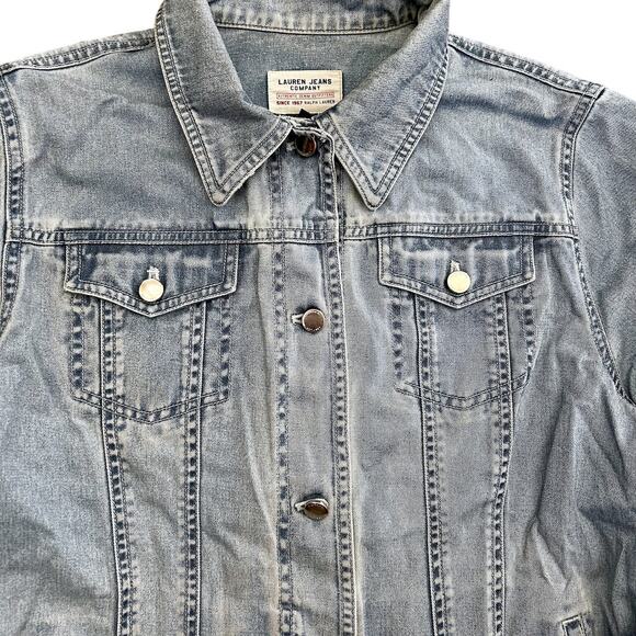 Ralph Lauren 90s Vintage Distress Light Medium Denim Jean Jacket Boho MED - Picture 4 of 13